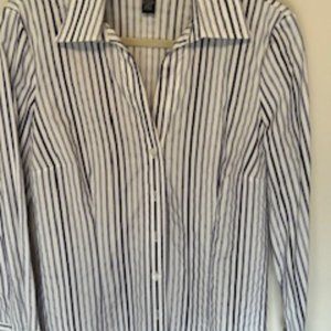 Alfani White and Purple Striped Button Down Shirt Size 10